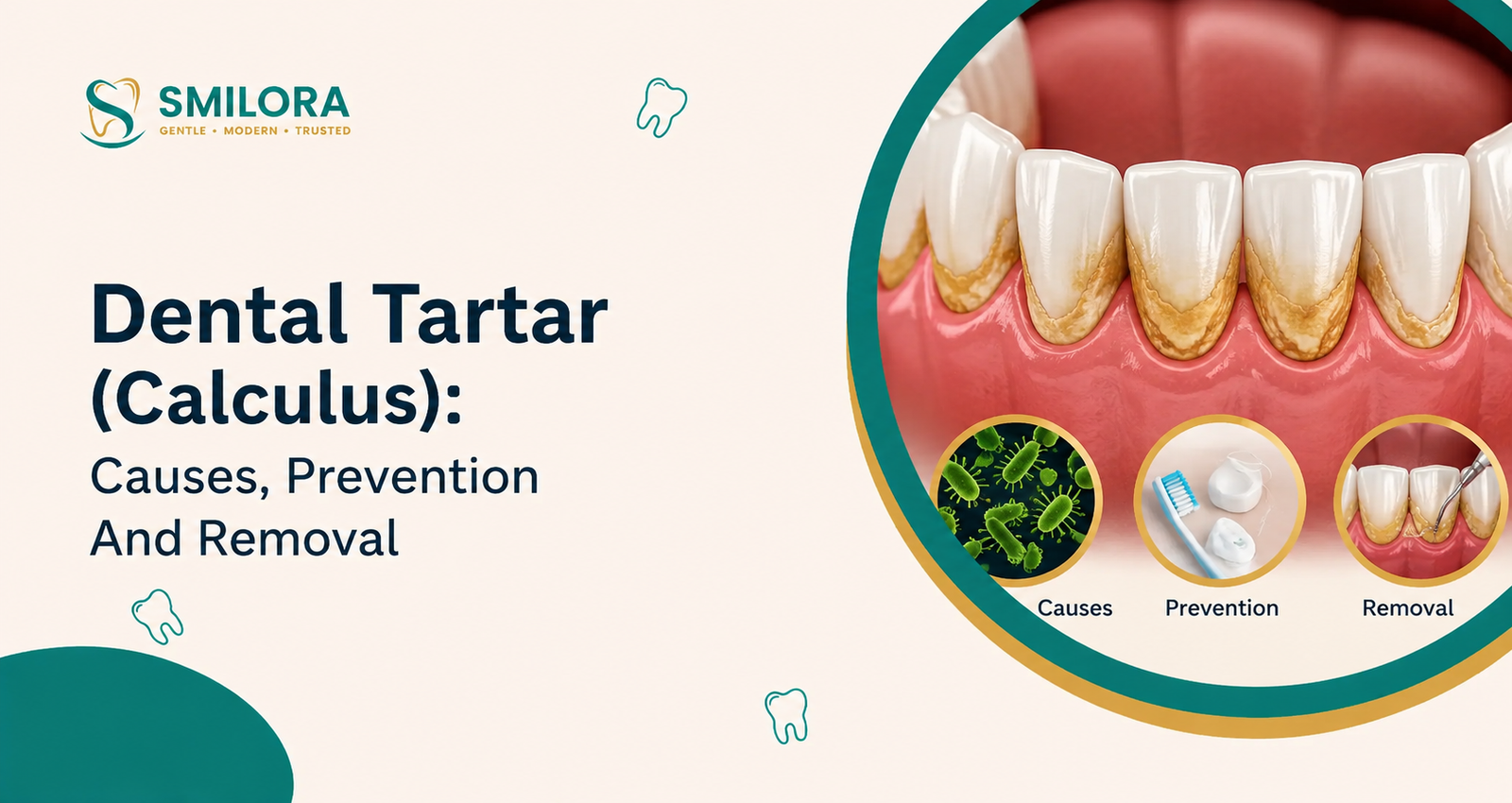Dental tartar buildup and removal illustration